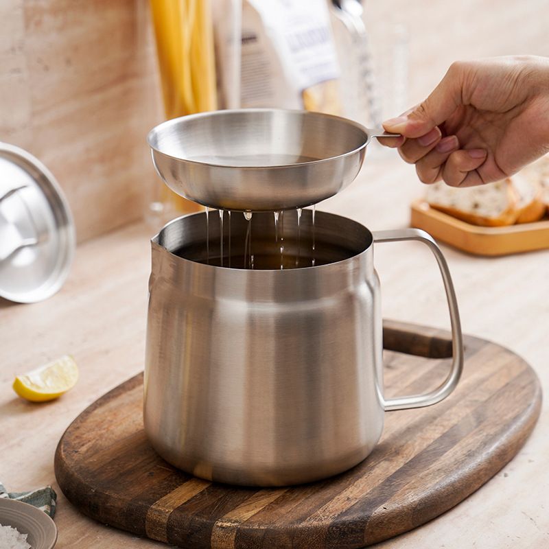Stainless Steel Oil Filter Pot,Kitchen Stainless Steel Oil Strainer Pot Grease Container Jug Storage Can Filter, Tea Pot Kettle