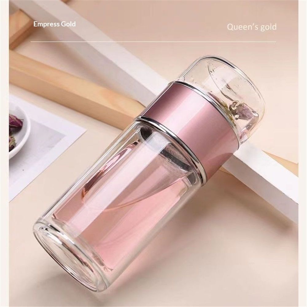 Tea InfuserBottle, 500ml Double Layer Leakage Proof Glass Water Bottle Travel Water Separation Tea Bottle Mug Cup for Office Travel Home(rose gold) — image 3
