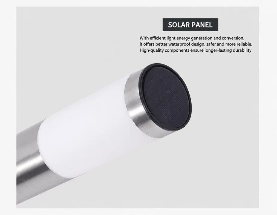 Mini Solar Column Garden Lamp, All-Weather Stainless Steel LED Outdoor Light, Black Warm White, 37x6cm, Sweet Wedding Courtyard Present — image 3