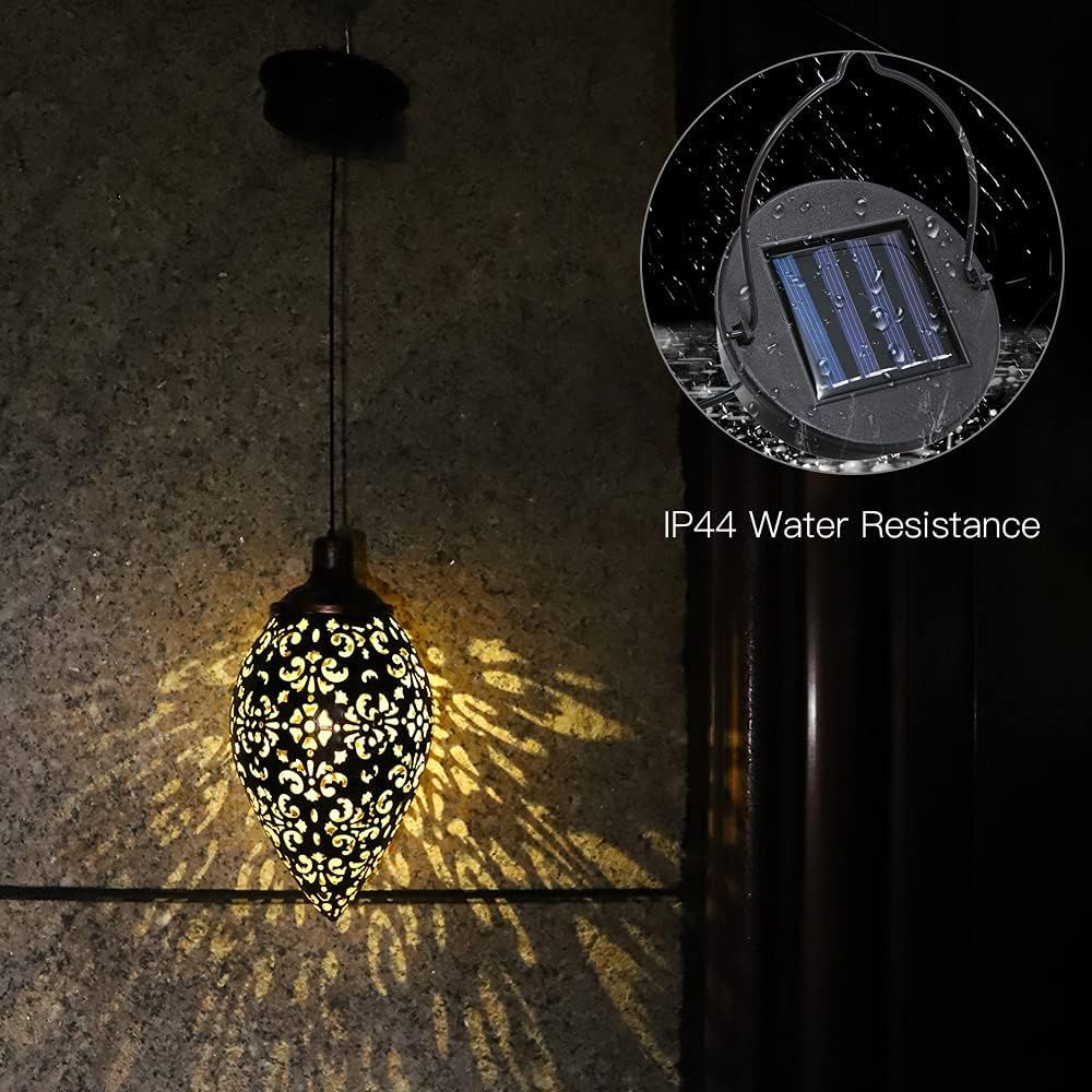 Hanging Solar Lantern LED Moroccan Metal Garden Light Waterproof for Patio and Porch — image 3