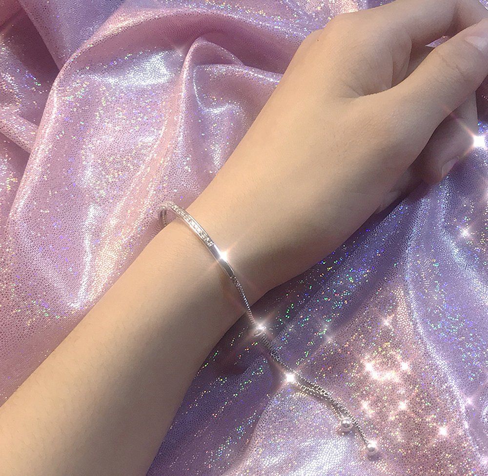 Fashionable silver women's bracelet, exquisite sliding buckle bracelet jewelry, adjustable women's bracelet — image 2