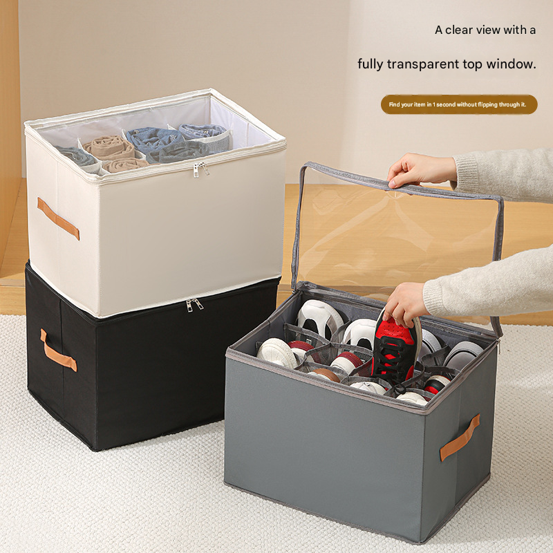 Grey Foldable Fabric Shoe Storage Box with Compartments Dustproof Moistureproof — image 3