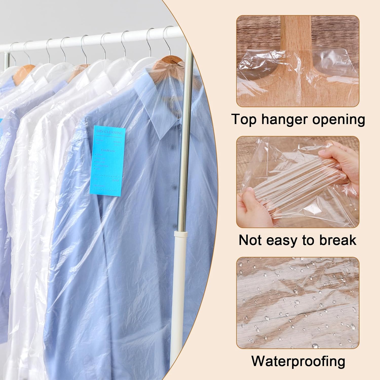 30 plastic clothing covers, 60 × 140cm laundry bags, transparent clothes hangers, clothing bags, dustproof garment protectors for clothes, shirts, jackets — image 6