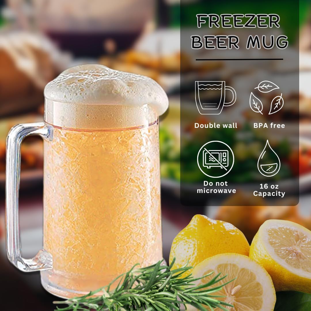 Double Wall Freezable Beer Mug, No-Ice Insulated Cup for Summer BBQs & Parties (Clear) — image 3