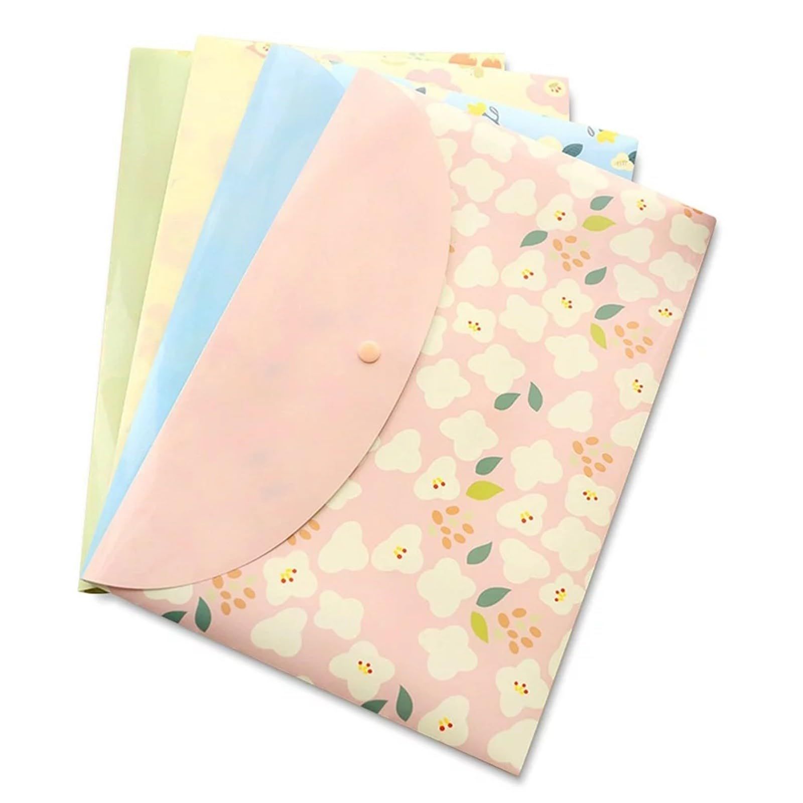 Plastic Document Folder Envelope Files Paper Organizers Bag Floral Design Green Arts and Crafts for Kids Ages 8-12 Boys Fun (4pes)