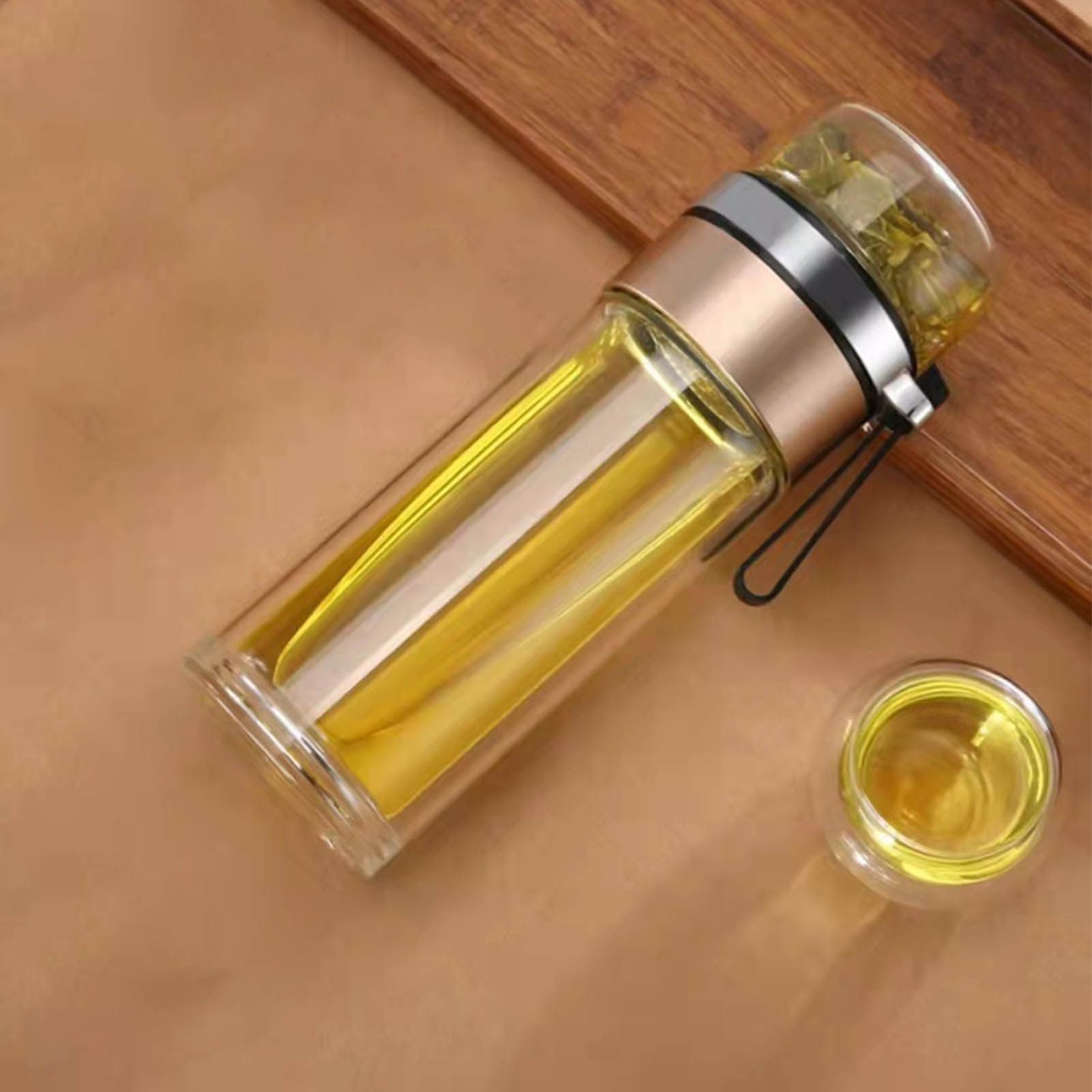 Glass Transparent Tea Bottle Portable Tea Water Bottle Tea and Water Separation Bottle Gold — image 5