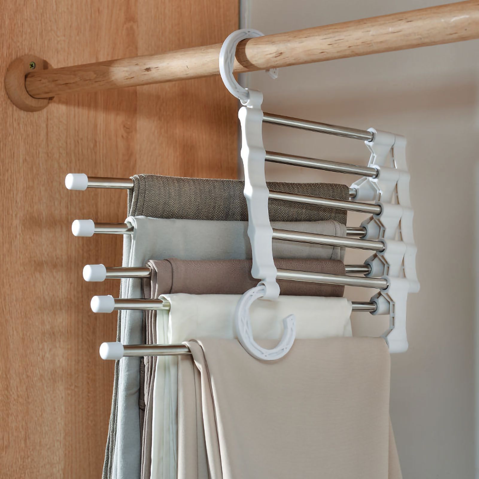 Stainless Steel Hangers Home Multifunctional Foldable Trouser Rack Retractable Trouser Storage Rack Trouser Rack White โ image 3