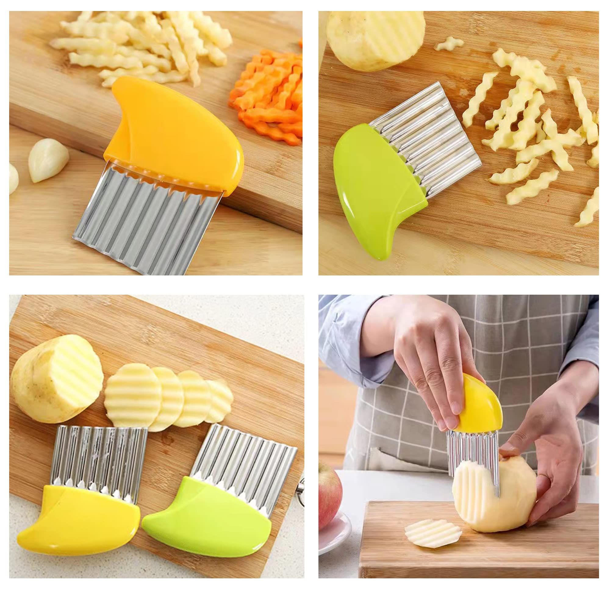 2pc Crinkle Cutter Wavy Chopper Knife - Slicer Helper Stainless-Steel French Fries Cutter for Vegetable Potato Cucumber Carrots — image 5