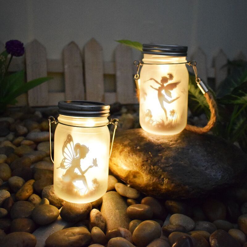 2 Pack Solar Lantern Fairy Lights, Garden Ornament Lights - Outdoor Hanging Frosted Glass Mason Jar Lights (Warm) โ image 3