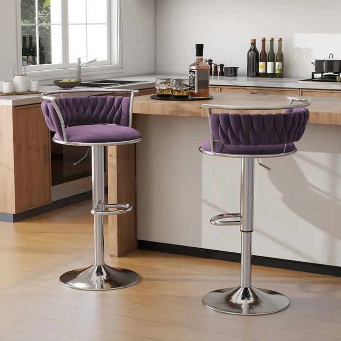 SERENITà Silver Swivel Upholstered Velvet Adjustable Height Counter Stool with Metal Frame Voilet (Set of 2) — image 2