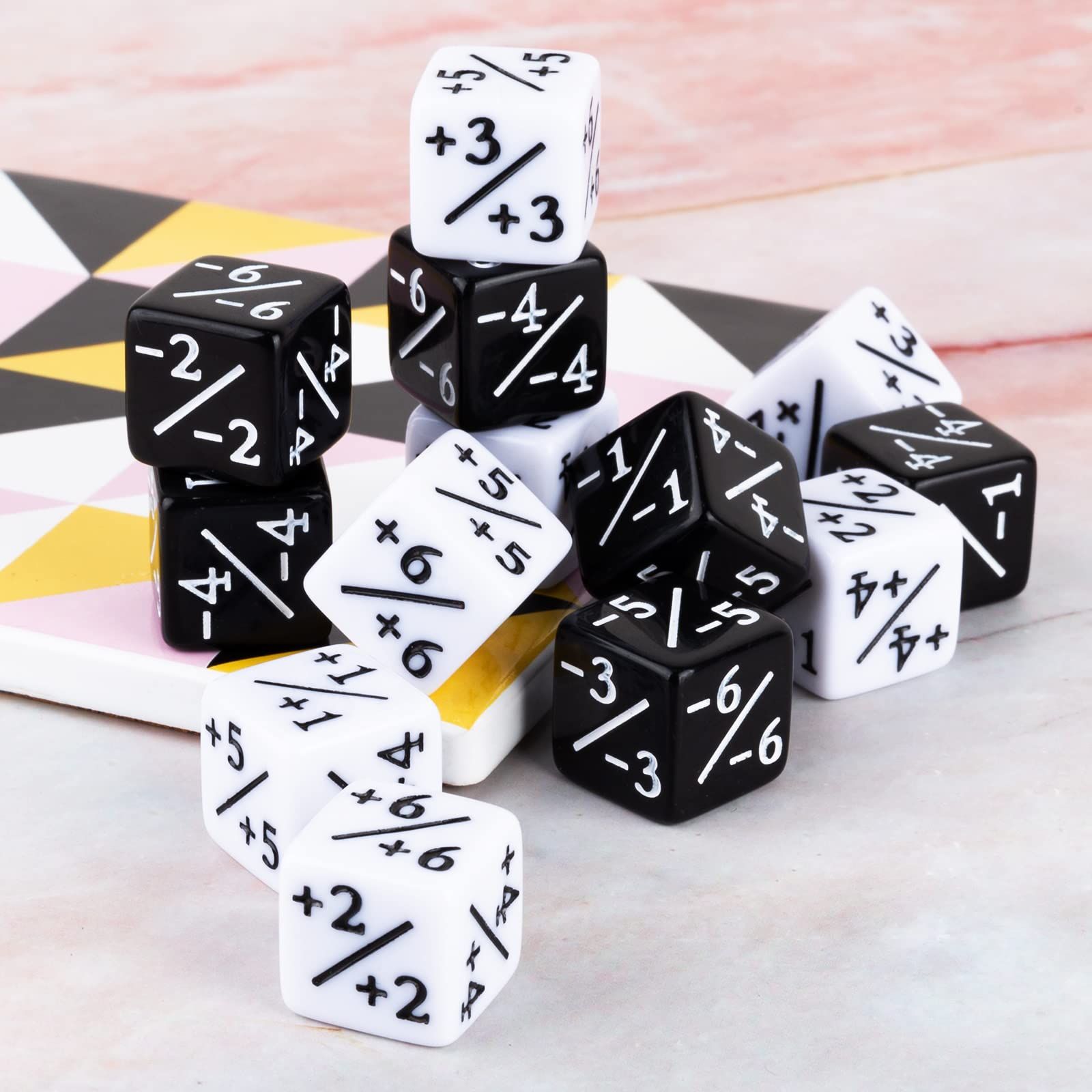 24 Pieces Dice Counters Token Buff Dice Set with Velvet Pouches D6 Cube Dice for Magic The Gathering Card Games (Black, White) โ image 4