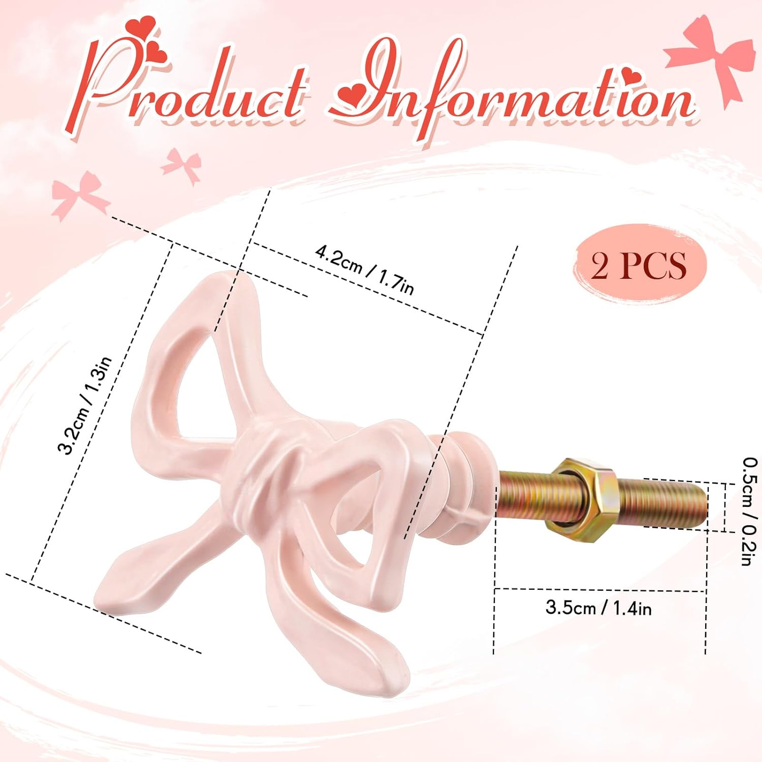Kastdeurgreep - 2 pieces - Pink ribbon drawer knob - Dresser knob - Decorative handle - Vintage - Suitable for home - Bedroom - Hardware cabinet - Kitchen — image 2