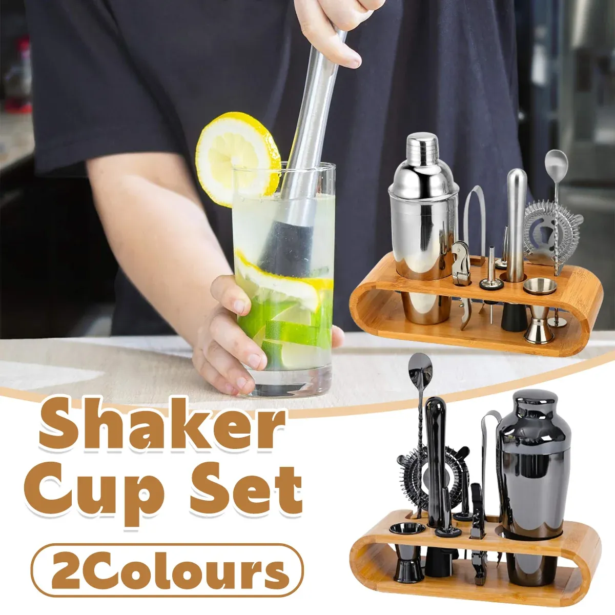 Cocktail Shaker Set Bar Tools Stainless Steel Mixing Glasses Drink Shaker Cups - Black — image 2