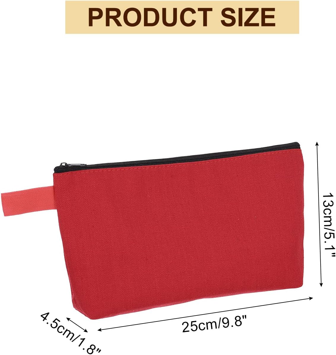 Canvas Makeup Bags, 10 Pcs Travel Cosmetic Bags Bulk, Multipurpose Plain Toiletry Zipper Pouches Blank DIY Craft Bags Pencil Bag for Women Teens, Red โ image 2