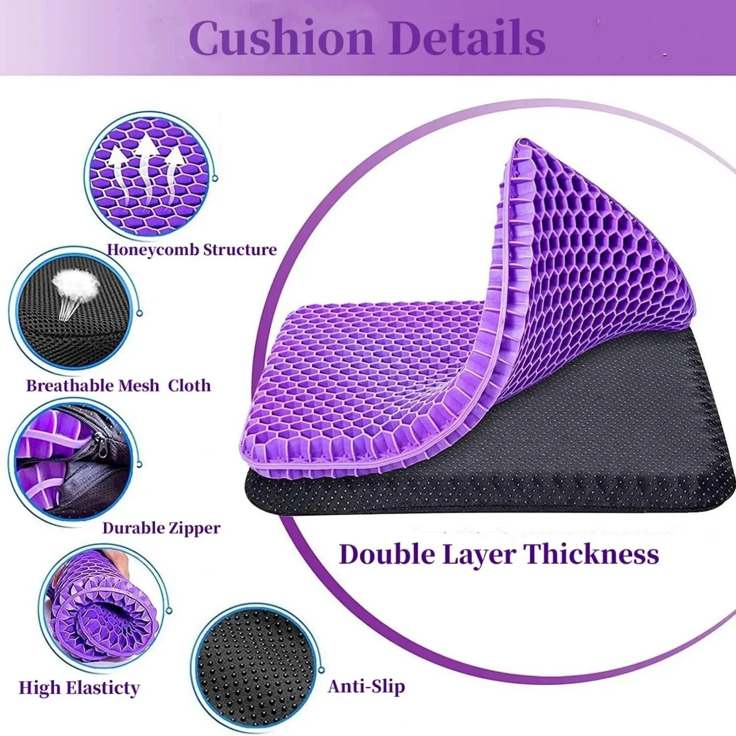 Gel Seat Cushion for Long Sitting, Double Thick Cooling Office Chair Car Wheelchair Pad for Back Hip Sciatica and Tailbone Relief โ image 4