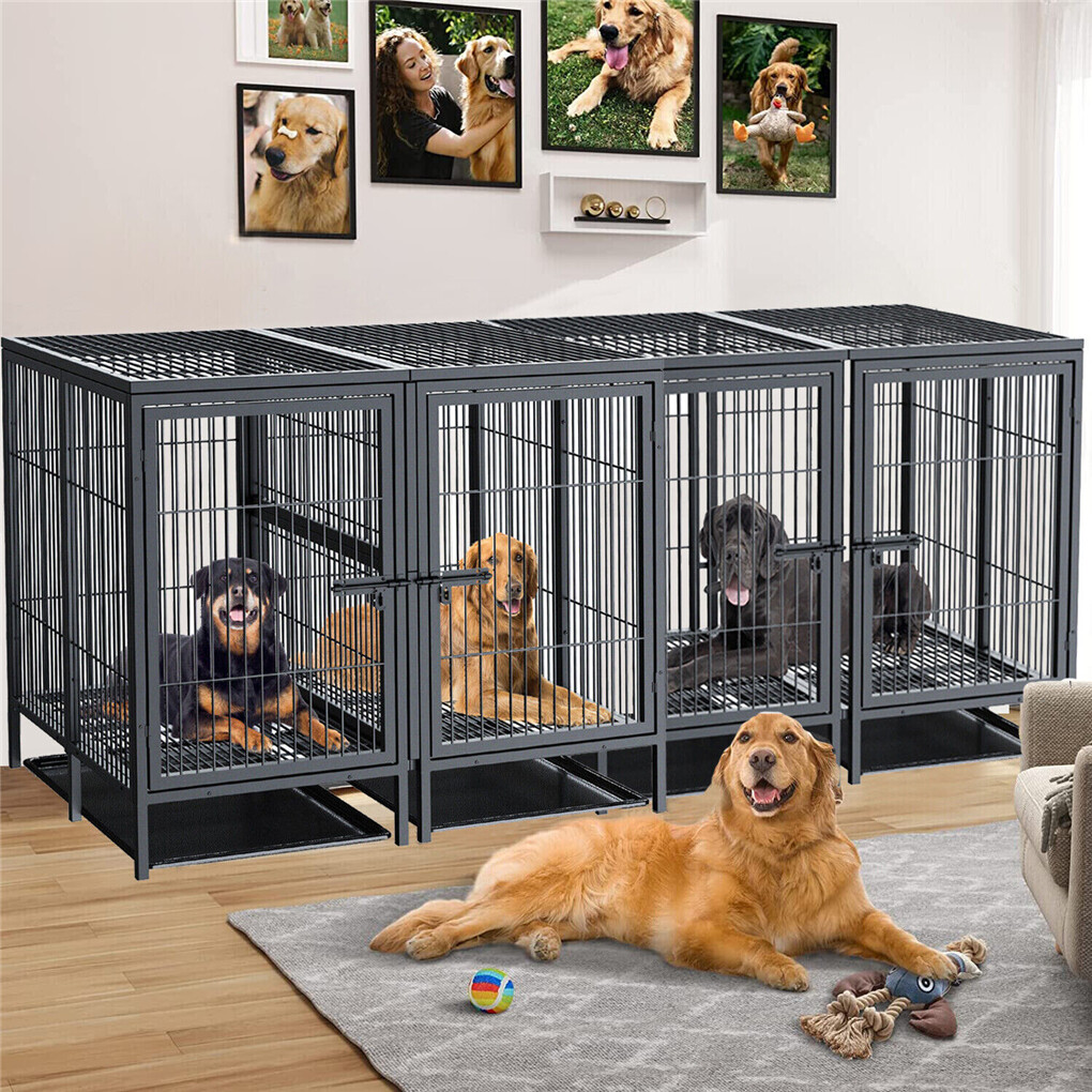 Giant Dog Cage Indoor Outdoor Super-Hard Metal Kennel Pet Playpen W Tray&Divider — image 2