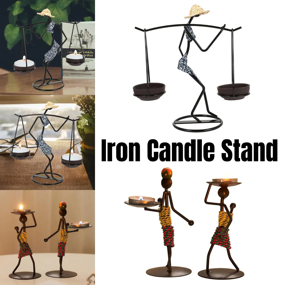 Candle Holder Stand Metal Candlestick Restaurant Table Centrepiece Display Decor - Carrying Tray — image 2