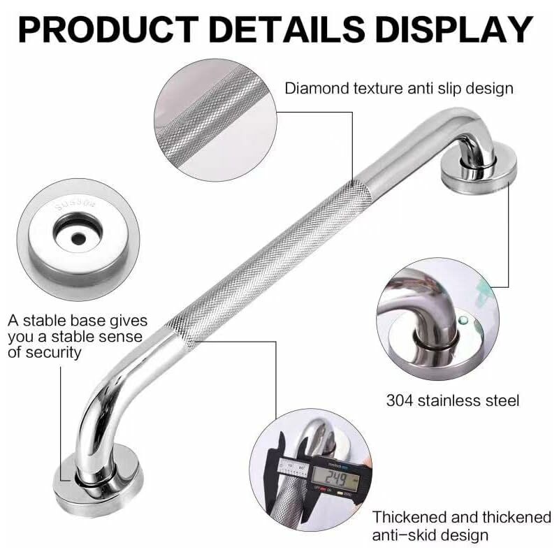 Bathroom Grab Bar, Sus 304 Stainless Steel Bathtub Handle With Non-Slip Grip, Toilet Grab Bar For — image 4