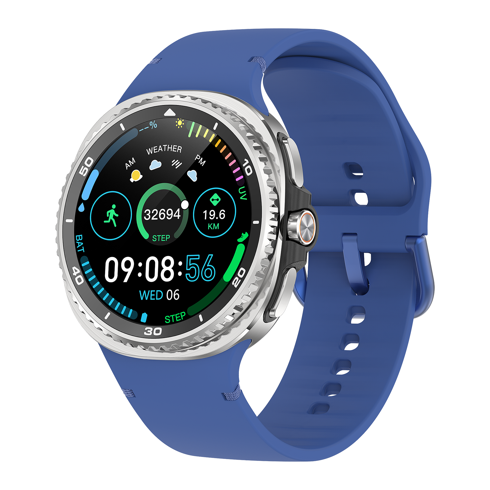 Watch8Classic-SU02 Smart Watch, Full Touch Screen Silicone Sports Wrist Watch for Men Women，Blue