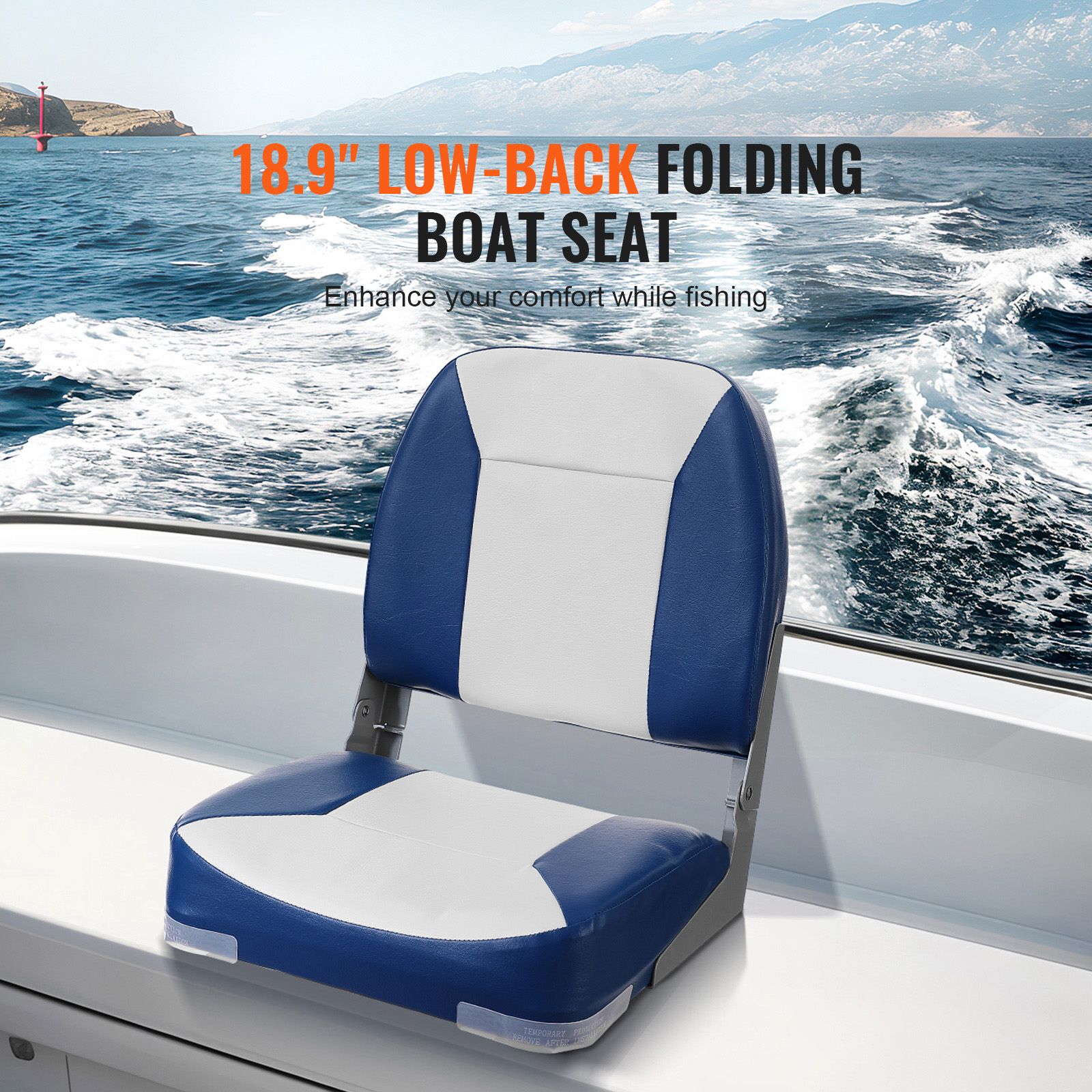 Boat Seat, 480 mm Low Back Boat Seat, Folding Boat Chair with Thickened Sponge Padding and Hinge, Fold-Down Boat Captain Chair for Fishing Boat, Sightseeing — image 2