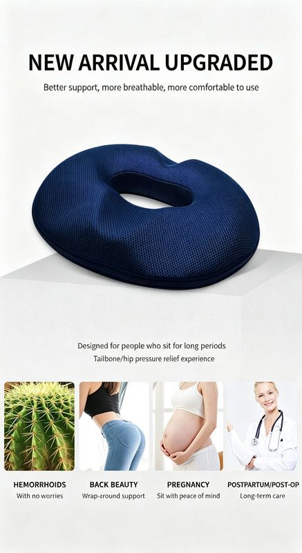 Memory Foam Donut Cushion for Women, Orthopedic Pressure Relief Seat Pillow, Breathable Hemorrhoid Tailbone Pain Pad, Office Chair Car Seat Cushion for — image 3