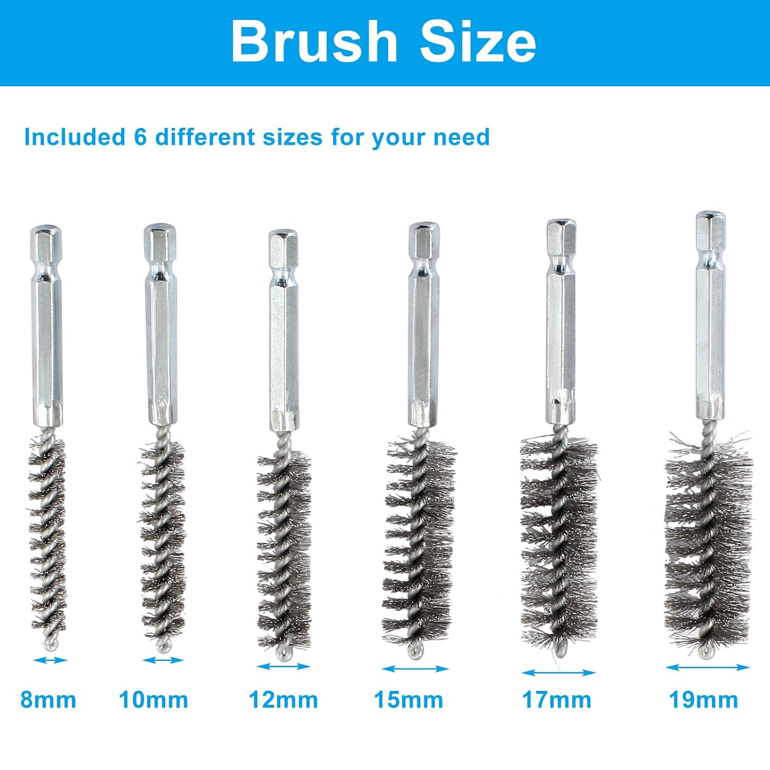Biaungdo 6 Pcs Stainless Steel Bore Brush, Twisted Wire Drill Brush Metal Bristles Wire Brush Bore Cleaning Brush with Hex Shank Handle for Power Drill โ image 2