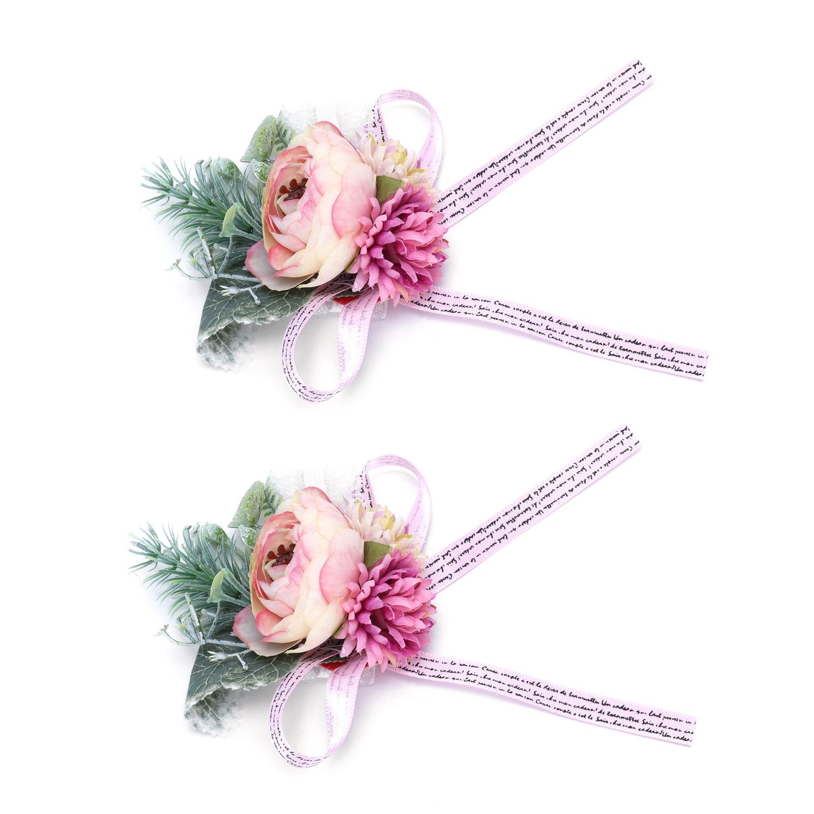 2Pcs Wedding Bridal Corsage Bridesmaid Wrist Flower for Wedding Party AnniversaryPink โ image 4