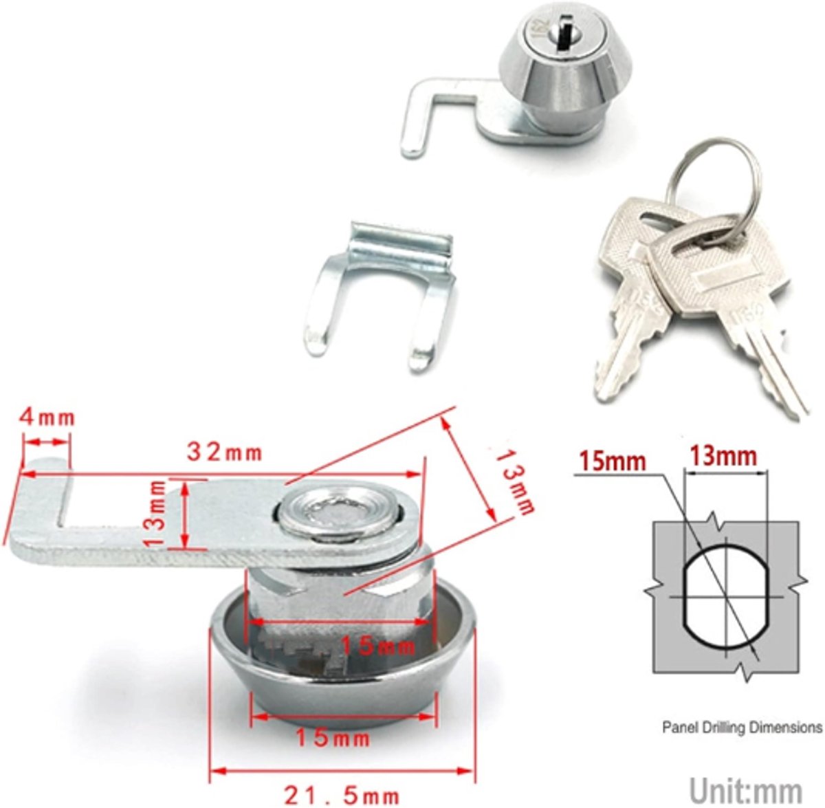 Letterbox lock - Cam lock - Cabinet lock - Cam lock - Security cabinet lock - Cylinder lock - 21.5 mm - Zinc alloy - With key - For Cabinet, Cabinet door — image 4