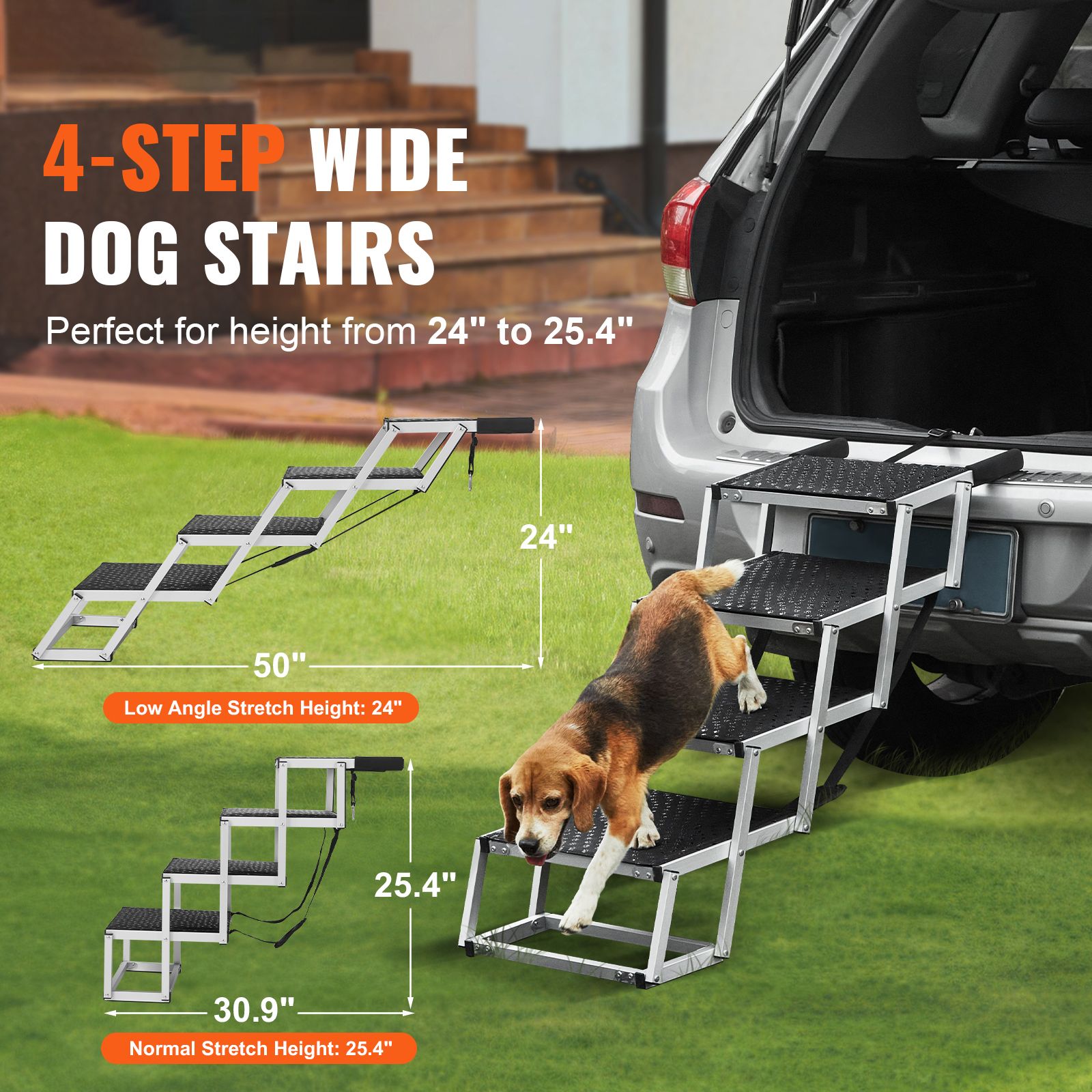 Dog Stair for Cars 4-step Folding Dog Steps Aluminum Loads up to 150 lbs, Foldable 24-25.4 in Adjustable Height โ image 2