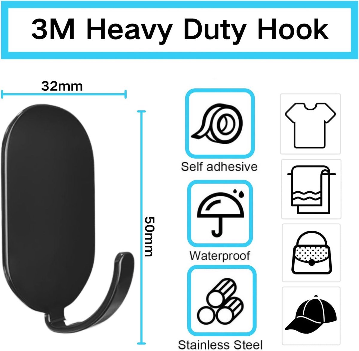 10 Self-Adhesive Hanging Hooks - Stainless Steel - Towel Hooks - Thicker - Wall Hooks - Stick-on Hooks - Towel Hooks - Multifunctional Hook - Clothes — image 2