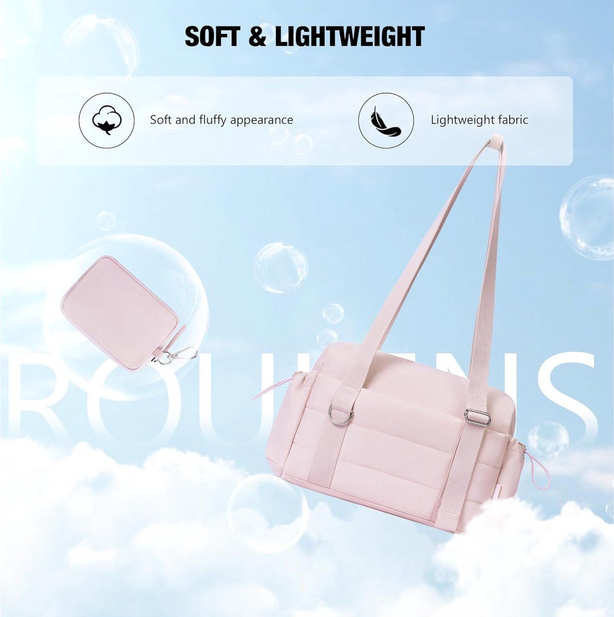 2 Pieces Womens Sports Bag Set with Detachable Pouch and Wet Dry Compartment, Compact Weekend Travel Bag, Pink, 29.7 x 10.7 x 20.3 cm โ image 4