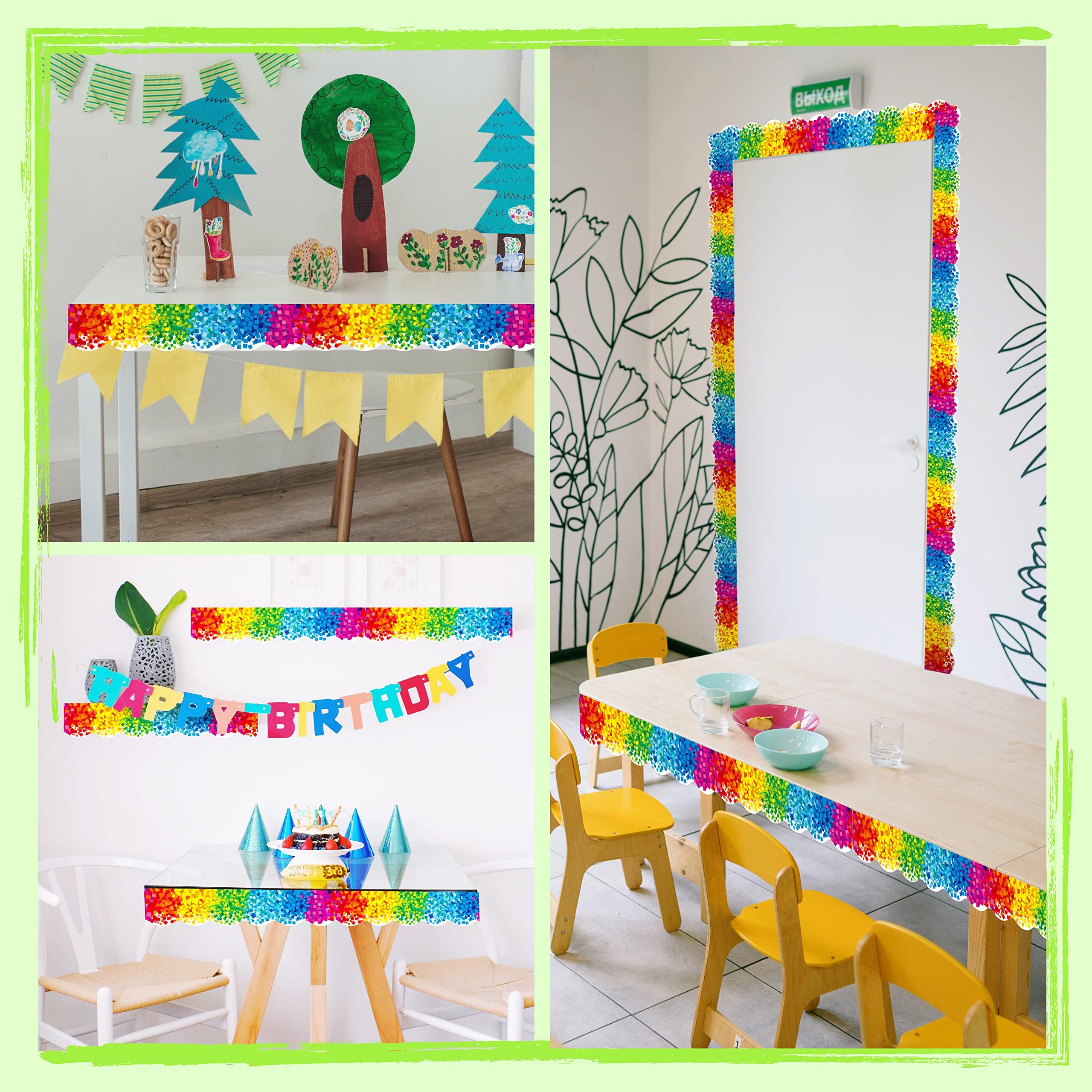 60 Feet Bulletin Board Borders, Confetti Scalloped Rolled Border Trim for School, Classroom & Offices — image 2
