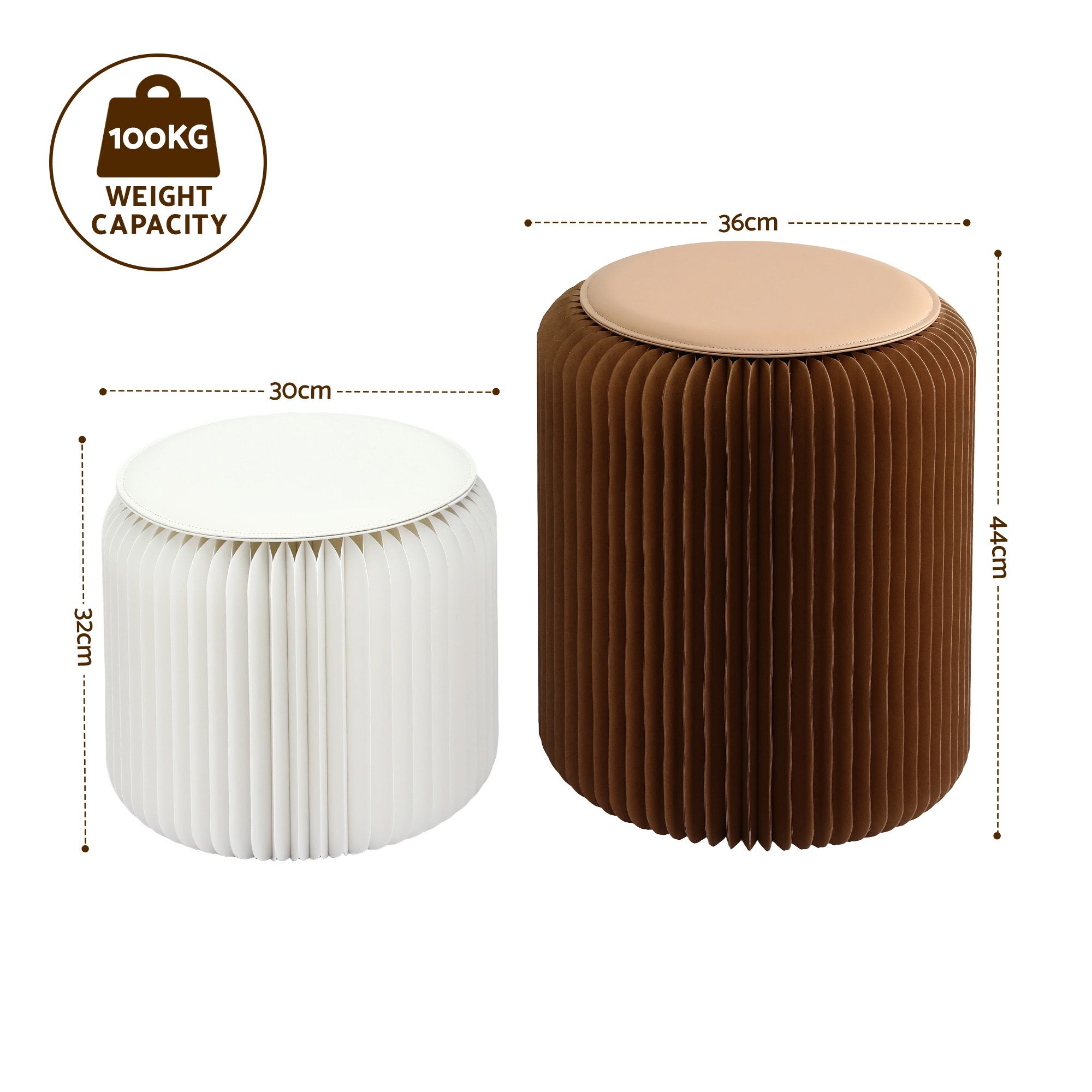 Artiss Accordion Folding Paper Stools Set Includes 2 Cushions Natural Kraft 100KG Capacity — image 2