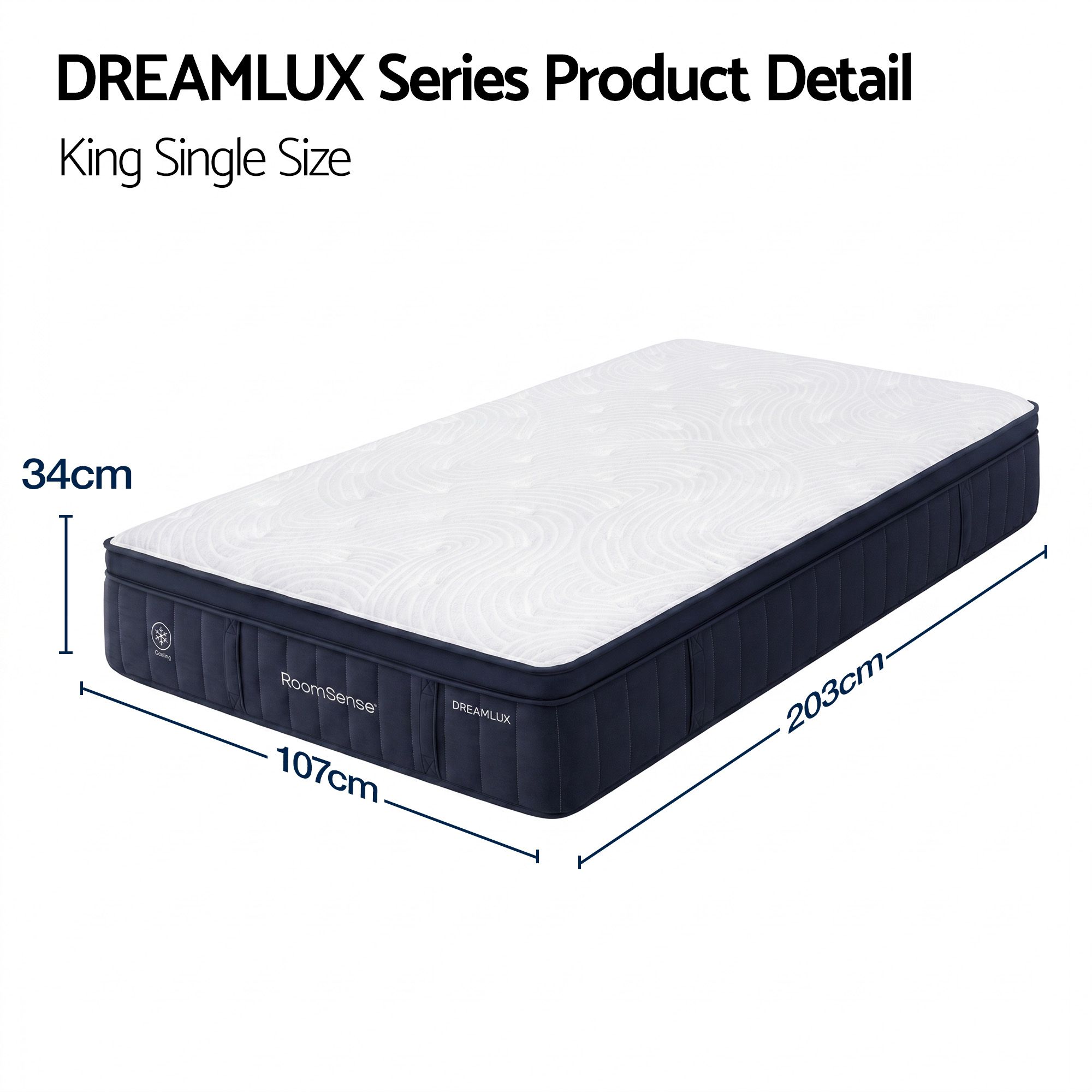 RoomSense King Single Mattress, 34cm Thick Medium Soft Hybrid Mattress for Back Pain Relief, Tencel Cooling Pocket Spring Mattress King Single Size in a Box โ image 3