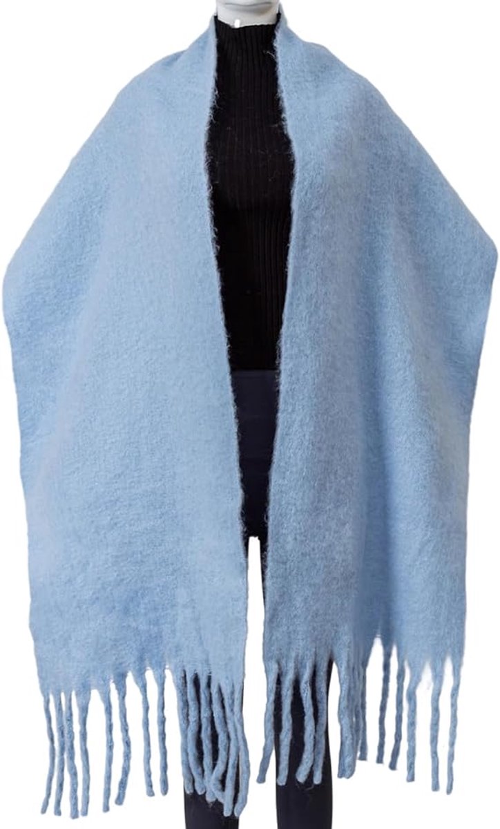 Scarf - Women's Winter Scarf - Warm and Thick Knitted Checked Scarf - Blanket Scarf - Stylish Gift - A Gift for Her (Light Blue) — image 5