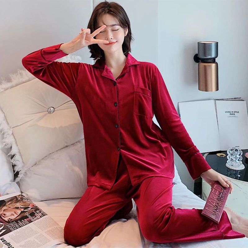 Women Winter Velvet Sleepwear Set Long Sleeve 096# cameo Brown Women's 4XL — image 6