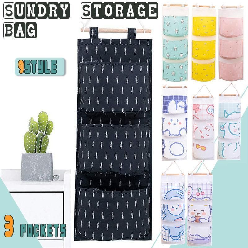 3 Pocket Hanging Storage Bag with Wooden Rod for Wall or Door Organisation - Rabbit β image 2