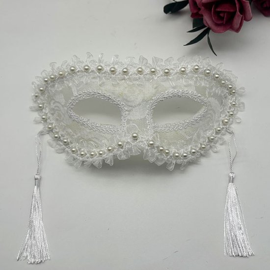 Masks - Halloween Half Face Pearl Lace Ribbon Mask - Masquerade Cosplay Party - Photography Props - 2 Items — image 4