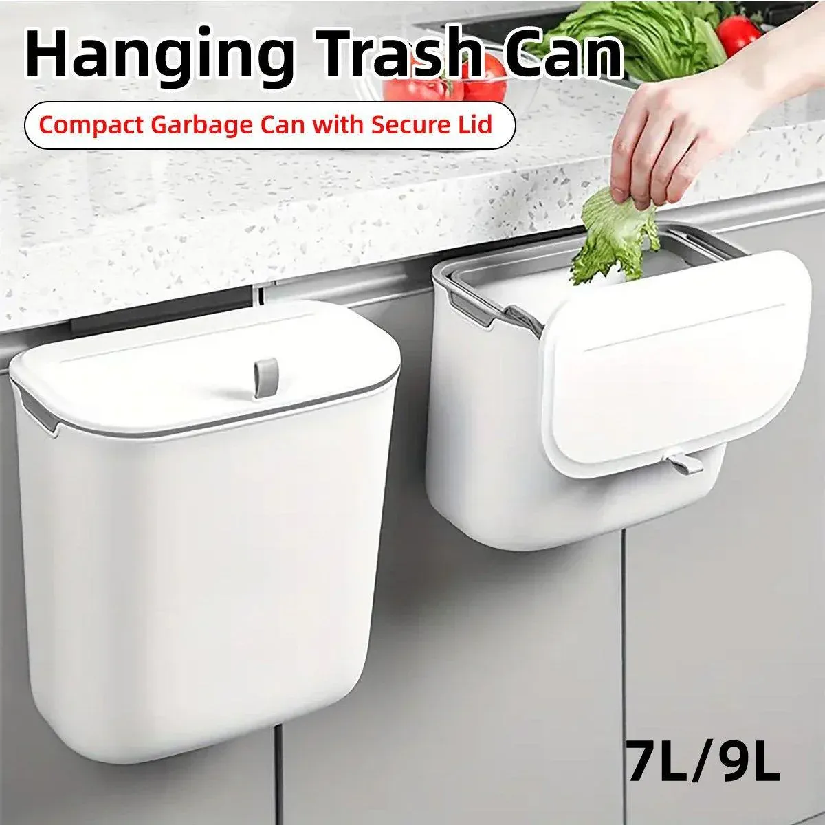 Wall Mounted Hanging Wastebasket with Sliding Lid for Kitchen and Bathroom Use - 7L — image 2