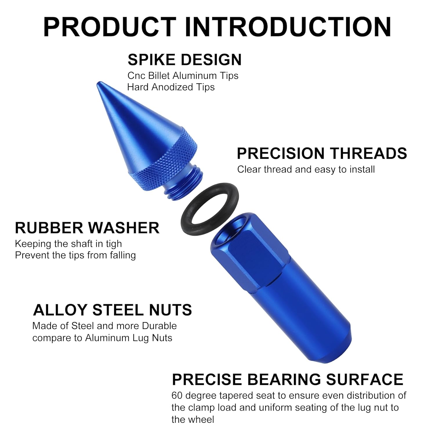20PCS M14X1.5 Wheel Lug Nuts, Cap Spiked Extended Tuner 60mm Aluminum Wheels Rims Nuts (Blue) blue M14x1.5 — image 3