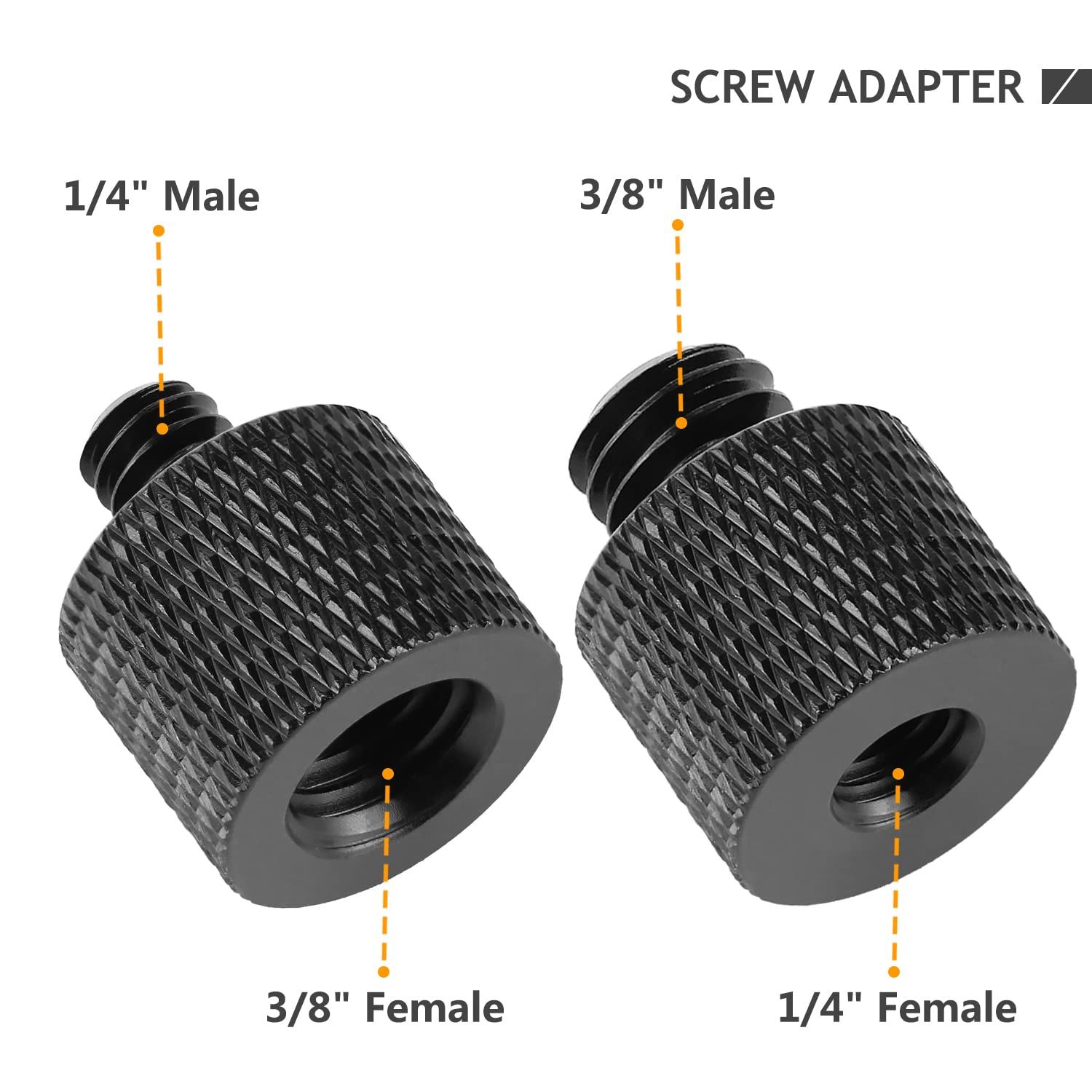 2pcs Screw Adapter Thread 1/4" Male to 3/8" Female and 3/8" Male to 1/4" Female Adapter Set for Camera Monitor, Tripod — image 2