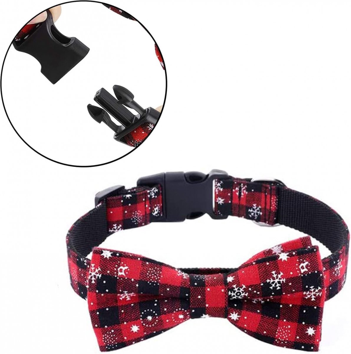 Christmas Dog Bow Tie - Festive Dog Bow Tie - Collar with Bow - Dog Collar - Red - Checkered Bowtie - Adjustable Neckline - Dog Accessories - Dog Clothing — image 3