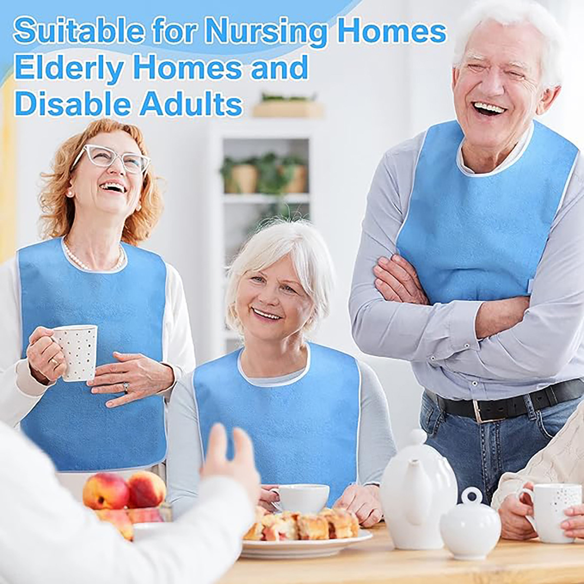 Grey Anti-Stain Feeding Apron with Pocket – Adjustable Care Bib for Elderly & Disabled Adults (2-Pack) — image 2