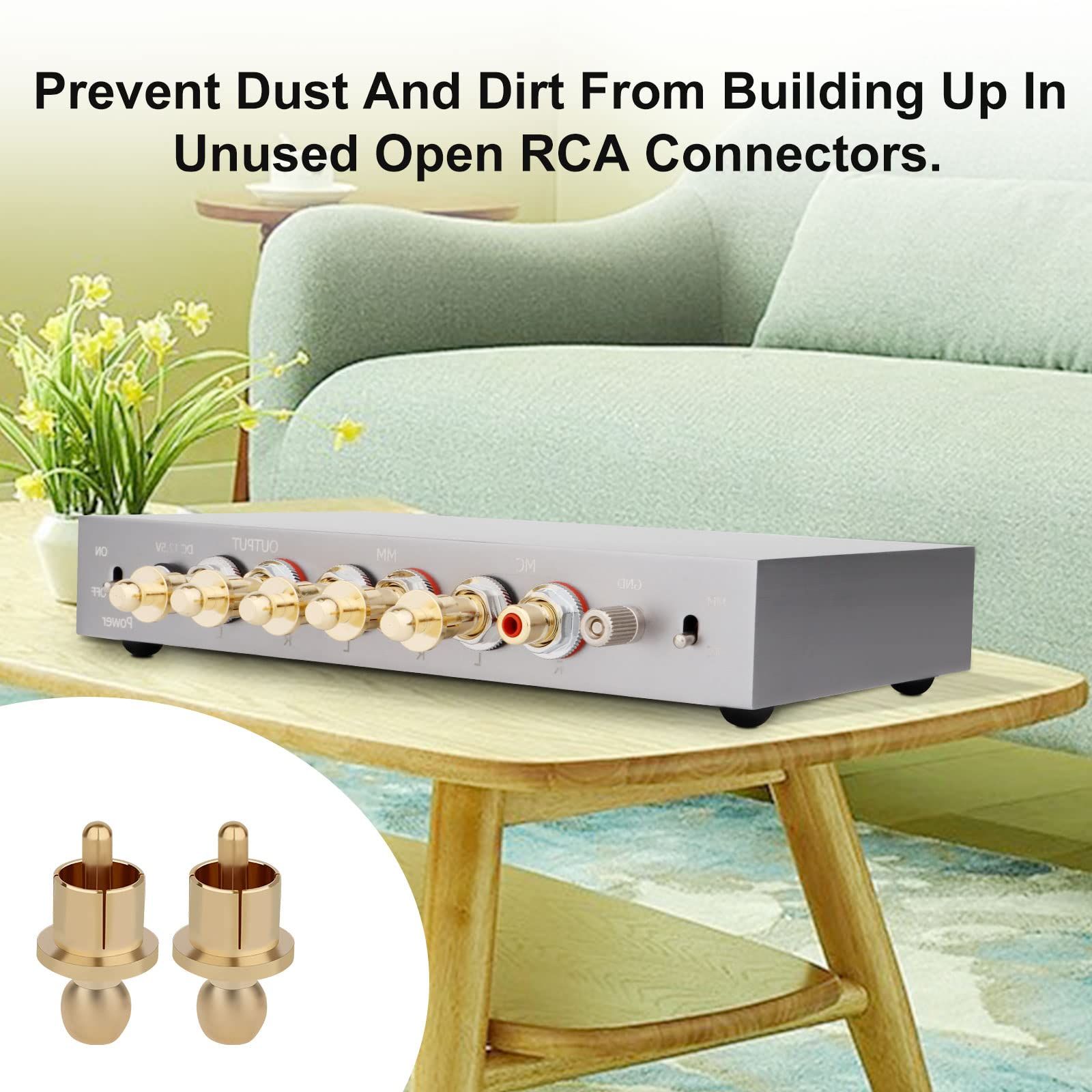 RCA Male Plugs RCA Dust Caps, 8Pcs, Detachable Center Pin Noise Stopper Dust Proof Protectors (Gold Plated) — image 3