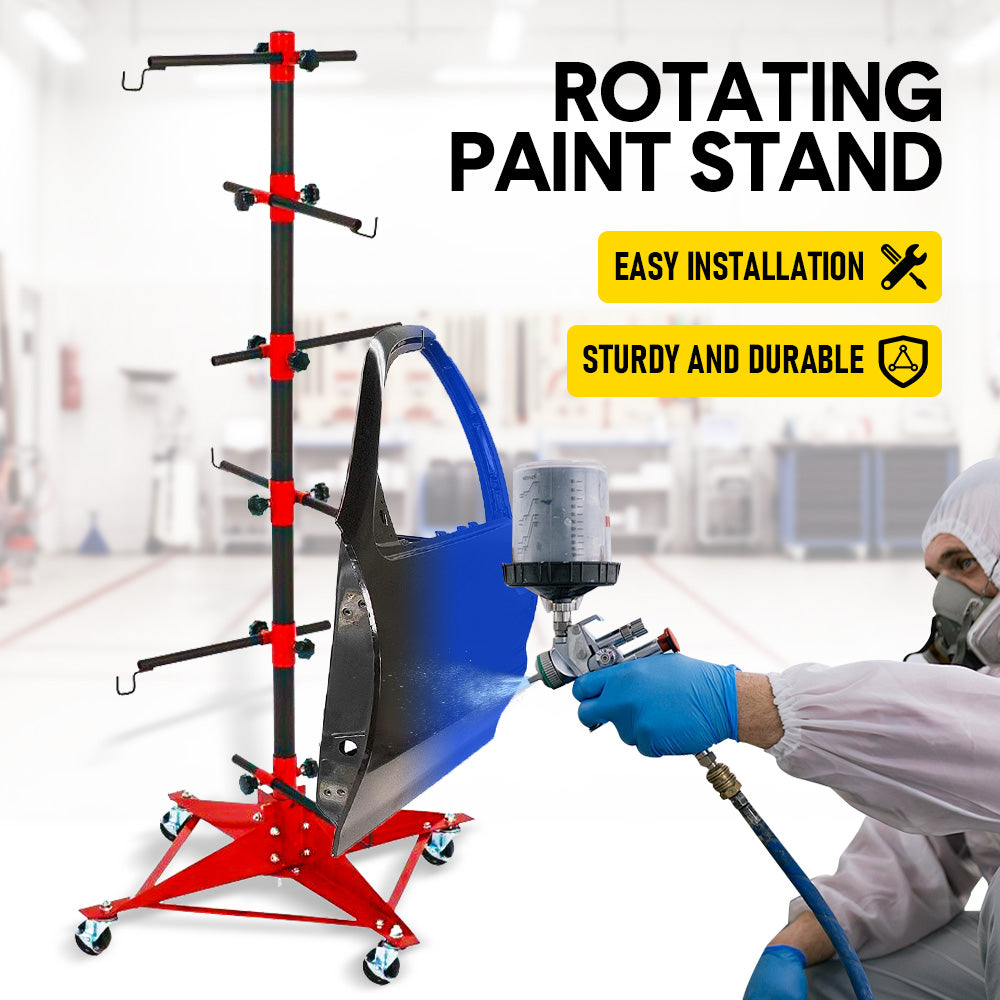 Universal Auto Paint Stand Panel Tree Paint Rotating Stand Center Post Hang Paint Spray with 4 Wheels and 6 Hooks for Automotive Doors Fenders Bumpers — image 2