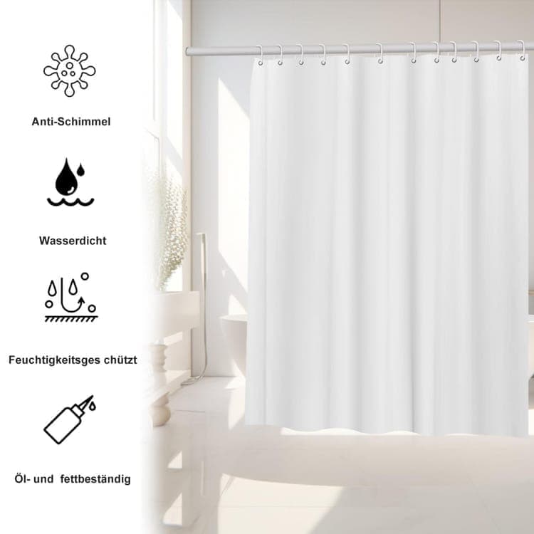 12 Hooks Waterproof Shower Curtain Solid Color Gray, 180 × 180 cm, Mildew Resistant PEVA for Bathroom — image 3