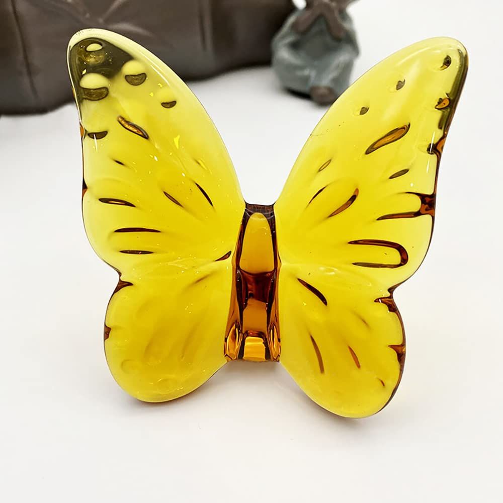 2pcs,Crystal Butterfly Figurine Collectibles, Crystal Glass Ornament Statue for Home Office Paperweight Table Decoration-Amber — image 5