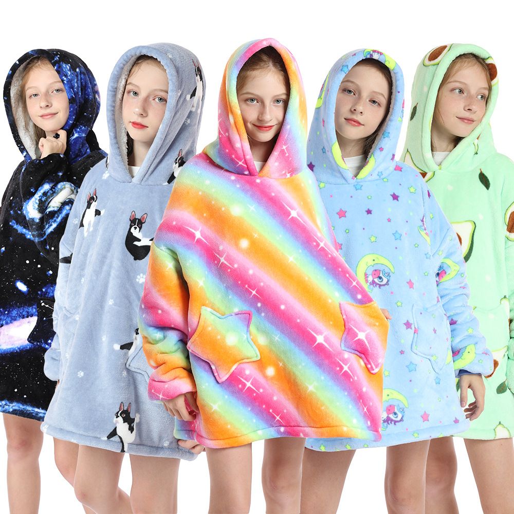 Childrens Cartoon Flannel Hooded Blanket Polyester Children's cold clothing deer All yards — image 3