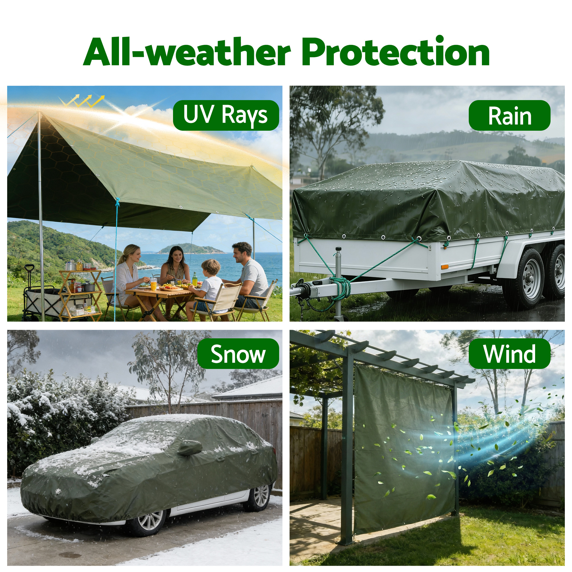 Instahut 4x6m Tarp Tarpaulin 600GSM Camping Canvas Heavy Duty Water Resistant — image 6