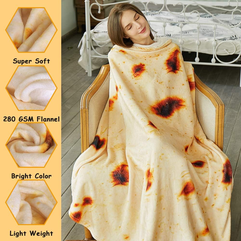 Burritos Tortilla Throw Blanket (Yellow), Novelty Funny Round Blanket for Kids & Adults, Soft Flannel Tortilla Wrap Blanket(71", Adults) — image 3